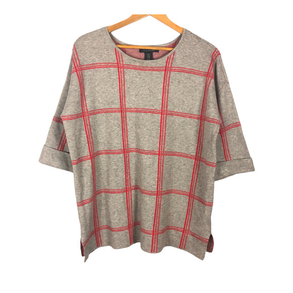 Tahari Gray Window Pane Tunic Sweater 